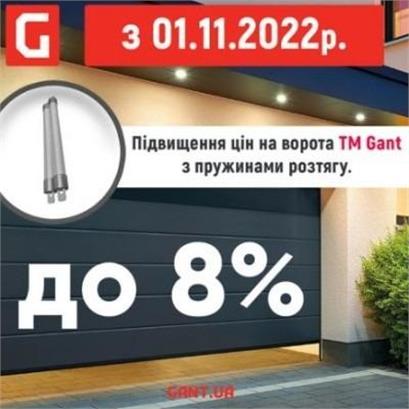 Підвищення цін на ворота ТМ Gant з пружинами розтягу